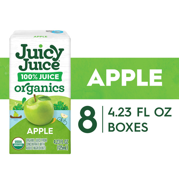Juicy Juice Organics 100% Juice, Apple, 8 Count, 4.23 FL OZ Juice