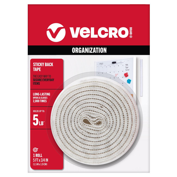 Velcro 3/4" x 5' White Sticky-Back Hook & Loop Fastener Tape Roll With Dispenser