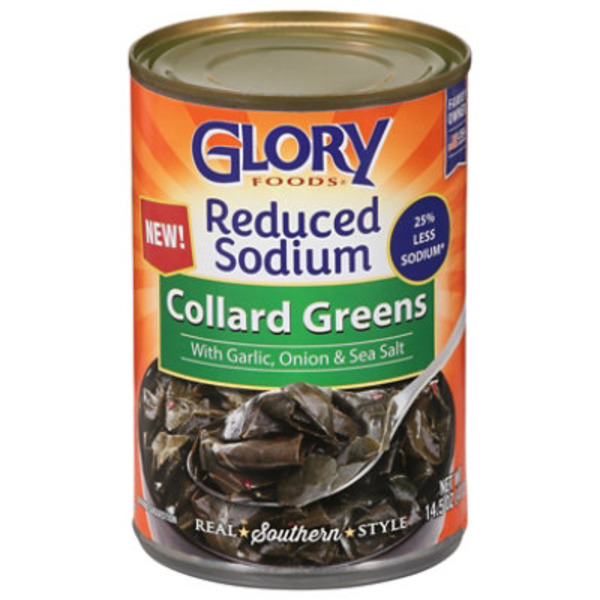 Glory Foods Reduced Sodium Southern Style Collard Greens with Garlic, Onion & Sea Salt