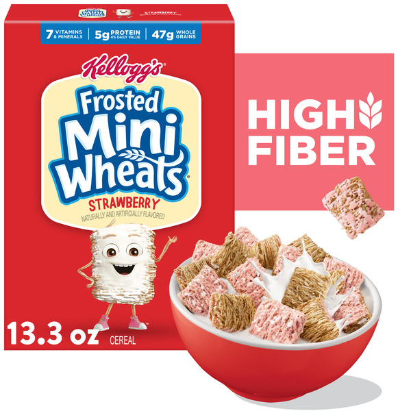 Kellogg's Frosted Mini-Wheats Breakfast Cereal, Kids Cereal, Family Breakfast, Strawberry, 13.3oz Box (1 Box)