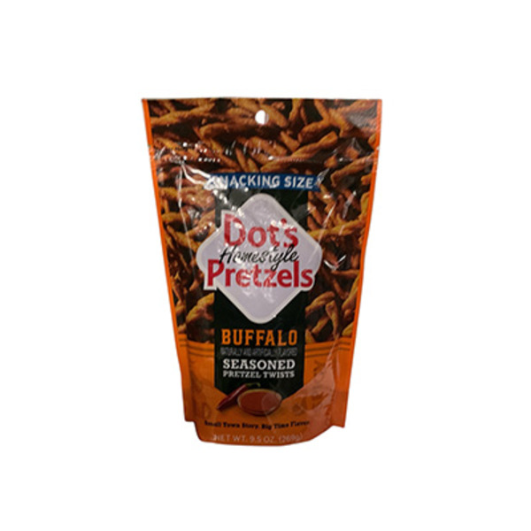 DOT'S Homestyle Pretzels Buffalo Flavored Snacking Size, Seasoned Pretzel Twists Bag, 9.5 oz