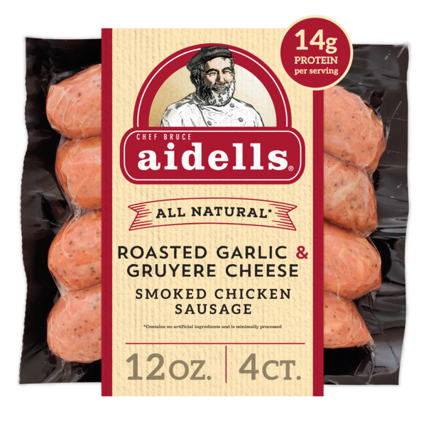 Aidells Smoked Chicken Sausage, Roasted Garlic & Gruyere Cheese, 12 oz. (4 Fully Cooked Links)