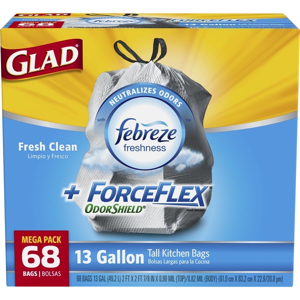 glad forceflex odorshield drawstring tall kitchen trash bags fresh clean 13 gallon 68 - Tall Kitchen Trash Bags glad forceflex odorshield drawstring tall kitchen trash bags fresh clean 13 gallon 68 - Tall Kitchen Trash Bags