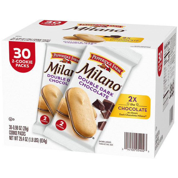 Pepperidge Farm Milano Cookies, Double Dark Chocolate, 0.98 oz, 30