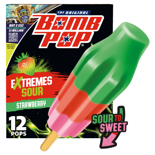 Bomb Pop Extremes Super Sour Strawberry Ice Pops, 12 Pack