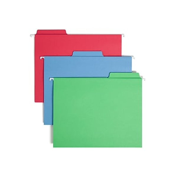 Smead 64053 FasTab Multicolor 1/3 Cut Letter Size Hanging File Folders