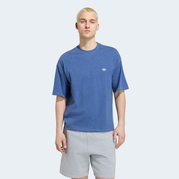 adidas Men's Trefoil Essentials Melange Loose Cropped Tee, XL - Crew Blue Mel
