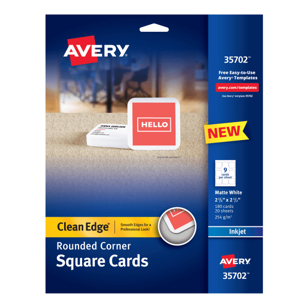 Avery Letter Size Inkjet Square Cards With Rounded Edges - Matte White,