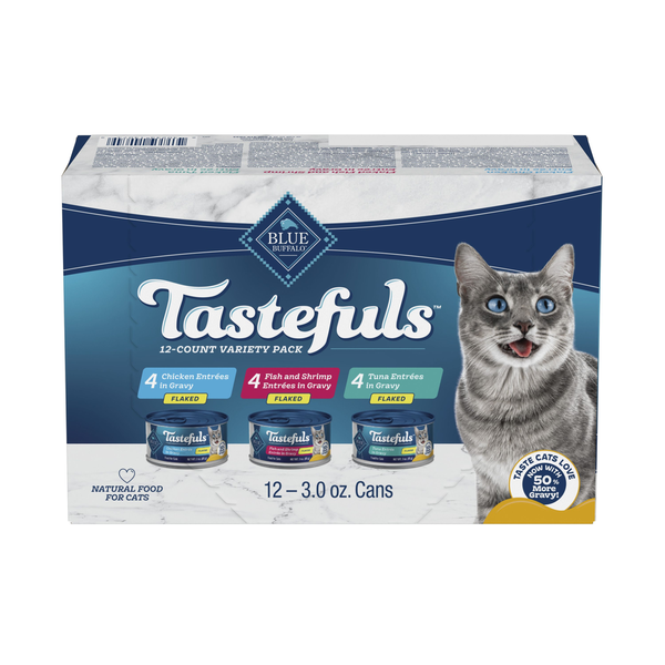 Blue Buffalo Tastefuls Natural Flaked Wet Cat Food Variety Pack, Tuna, Chicken, Fish & Shrimp