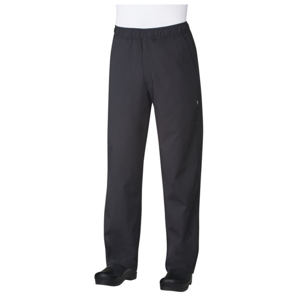 Chef Works - Basic Baggy Pants, 65/35 poly/cotton twill fabric, black, small