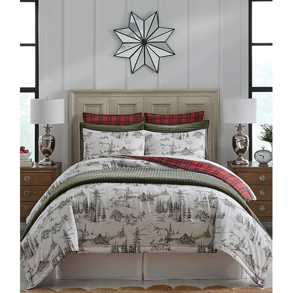 Southern Living Winter Reversible Holiday Toile and Tartan Print Comforter Mini Set