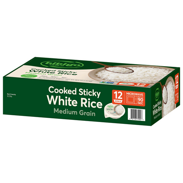 Bibigo, Cooked Sticky White Rice Bowls, Medium Grain, 7.4 oz, 12-Count