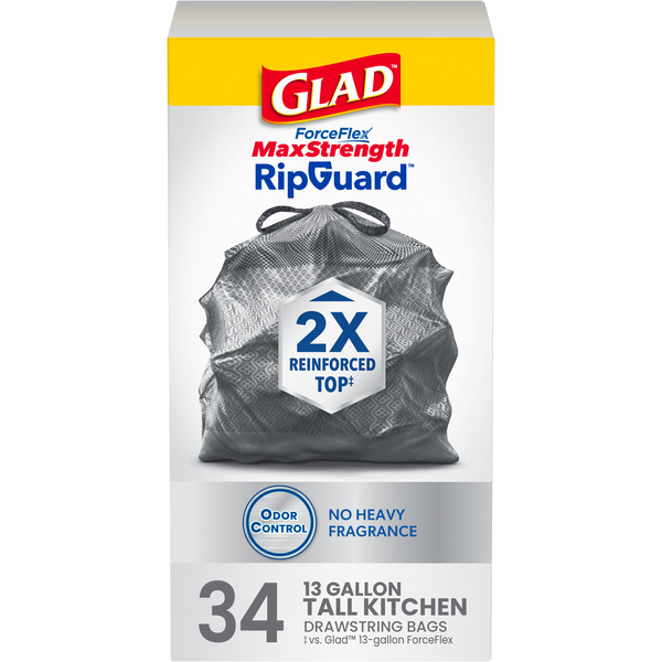 Glad ForceFlex MaxStrength Kitchen Trash Bags, Odor Control, 34
