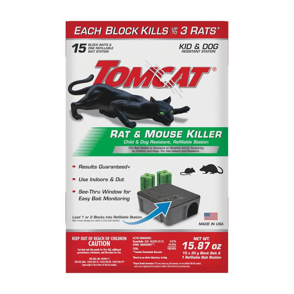 Tomcat Rat And Mouse Killer, Child And Dog Resistant Refillable Station - Indoor/outdoor Bait (15-pack Bait With Station)