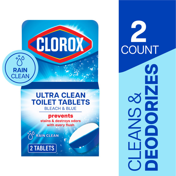Clorox Ultra Clean Toilet Tablets Bleach & Blue, Rain Clean Scent