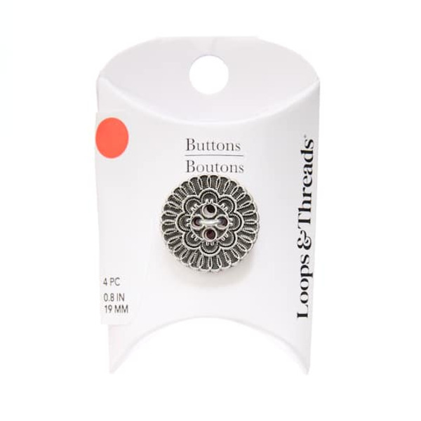 Loops & Threads Antique Silver Metal Round Flower Buttons