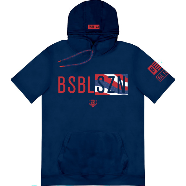 Baseball Lifestyle 101 BSBL-SZN USA Short Sleeve Hoodie, M - Navy & Red