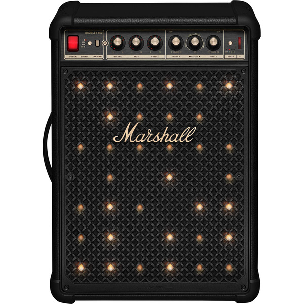 Marshall Bromley 450 Portable Wireless Party Speaker with Bluetooth, AUX, RCA & Microphone Inputs, LED Lights - Black/Brass