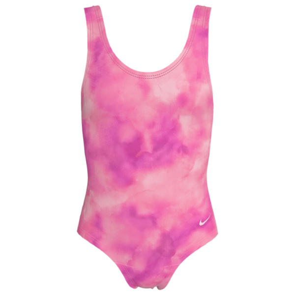 Nike Girls' U-Back One Piece Swimsuit, M - Yellow/Pink Glow
