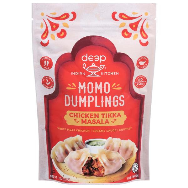 Deep Indian Kitchen Momo Dumplings, Chicken Tikka Masala, Medium