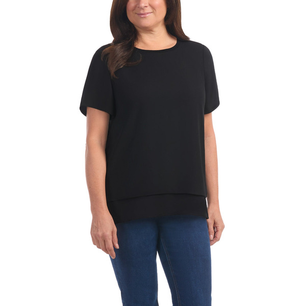 Hilary Radley Women's Double Layer Short Sleeve Blouse