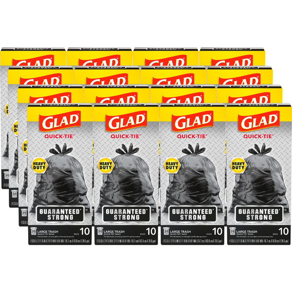 Glad Strong Quick-Tie Large Trash Bags, 30 Gallon, 10 Count, Pack of 12