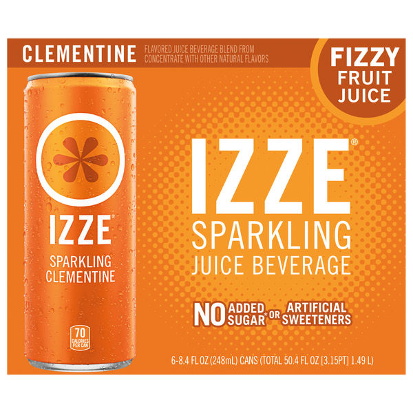 IZZE Sparkling Juice Beverage Blend, Clementine, No Sugar