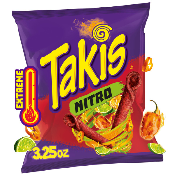 Takis Nitro 3.25 oz Snack Size Bag, Habanero & Lime Flavored Extreme Spicy Rolled Tortilla Chips