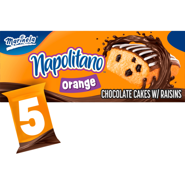 Marinela Napolitano, 5 ct, Orange, Cake with Raisins, Snack Cakes, 12.35 oz