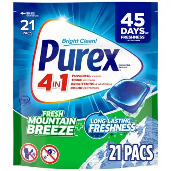 Purex 4-in-1 Laundry Detergent Pacs, Fresh Mountain Breeze, 21