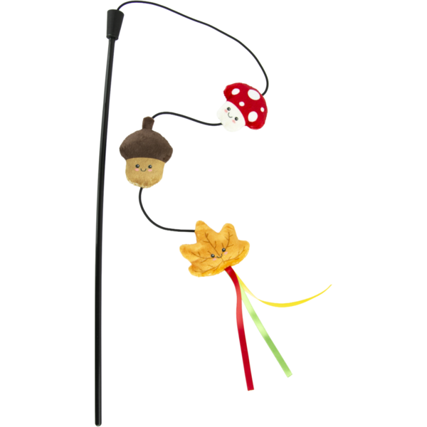 Play On Cat Teaser Wand Toy - Mushroom, Acorn & Leaf