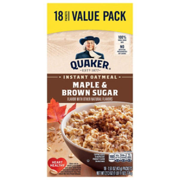 Quaker Instant Oatmeal, Maple & Brown Sugar - Pack