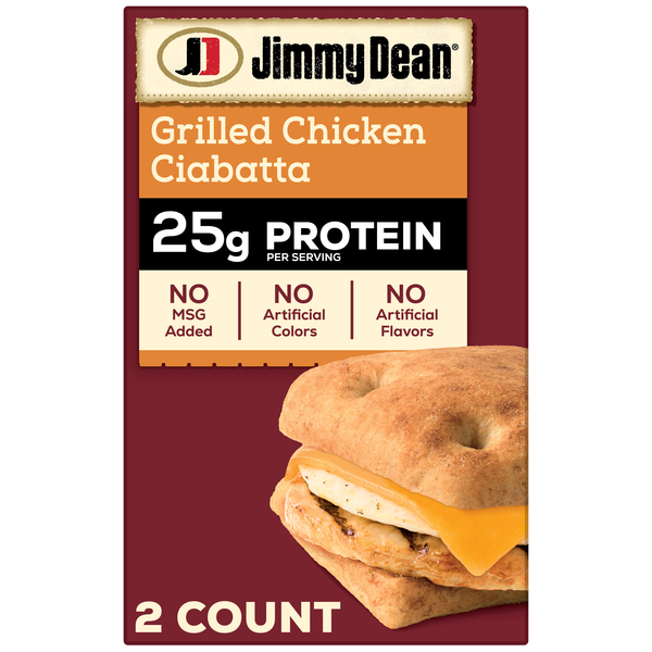 Jimmy Dean Protein Breakfast Chicken Ciabatta Fully Cooked Frozen Sandwiches - 2 Count