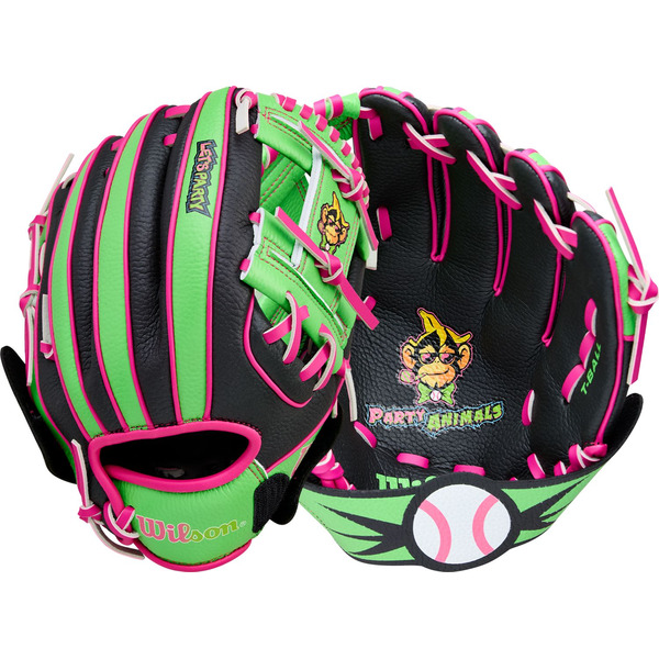 Wilson 10” A200 Party Animals EZ Catch Tee Ball Glove, 10” - Pink/Black, Right Hand Throw