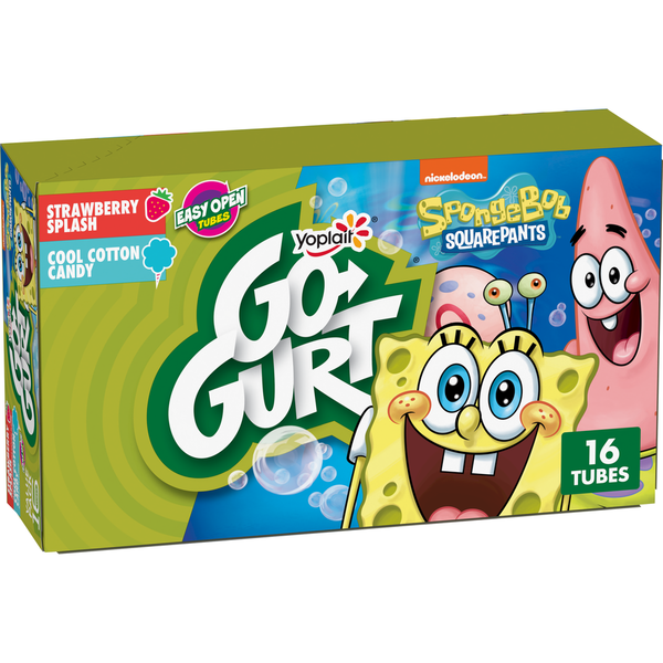 Go-Gurt SpongeBob Strawberry and Cotton Candy Kids Fat Free Yogurt Tubes