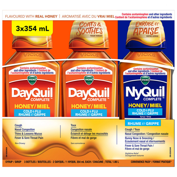 Vicks DayQuil & NyQuil Honey Cold & Flu Medicine, 3 x 354 ml