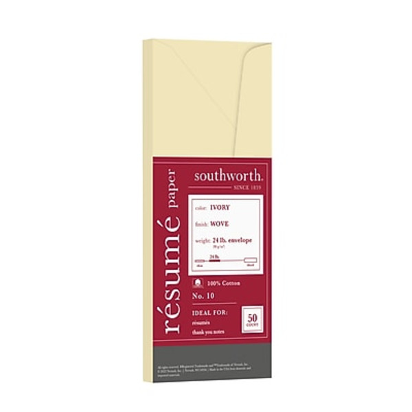 Neenah Paper Southworth No. 10 24Pound Ivory Wove Finish 100% Cotton Resume Envelopes
