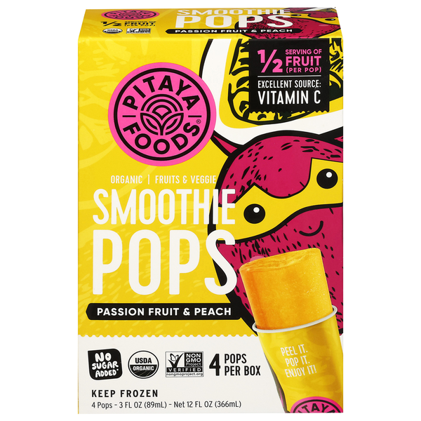 Pitaya Foods Smoothie Pops, Organic, Passion Fruit & Peach