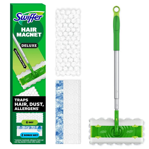 Swiffer Hair Magnet Deluxe 10.3 In. Sweeping Starter Kit(1-sweeper, 6-dry Cloths, 2-wet Cloths)