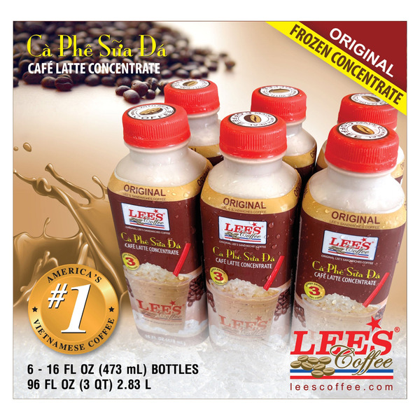 Lee's Coffee Cafe Latte Concentrate, Original, 16 fl oz, 6-count