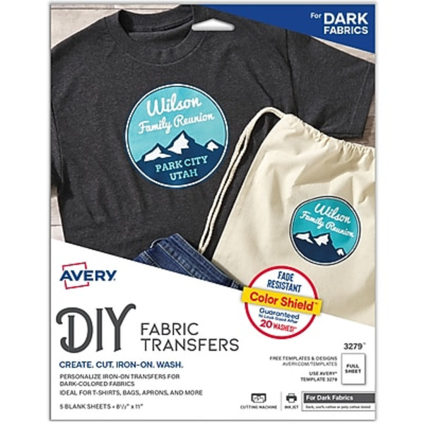 Avery 8.5" x 11" Dark Fabric T-shirt Transfers
