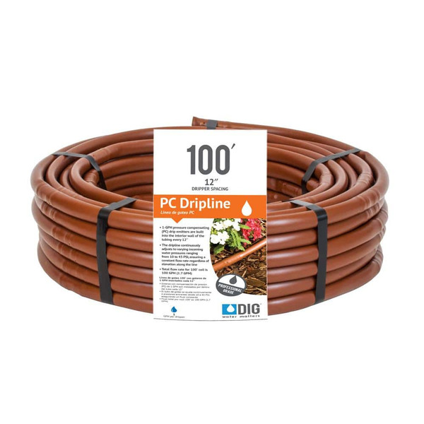 Dig 0.50 In. X 100 Ft. Earthline Brown Pc 1-gph Pressure Compensating Drip Or Emitter Line Tubing With 12 In. Spacing (.700)