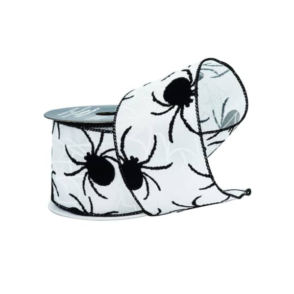 Celebrate It White & Black Spider Wired Taffeta Ribbon, 2.5 in