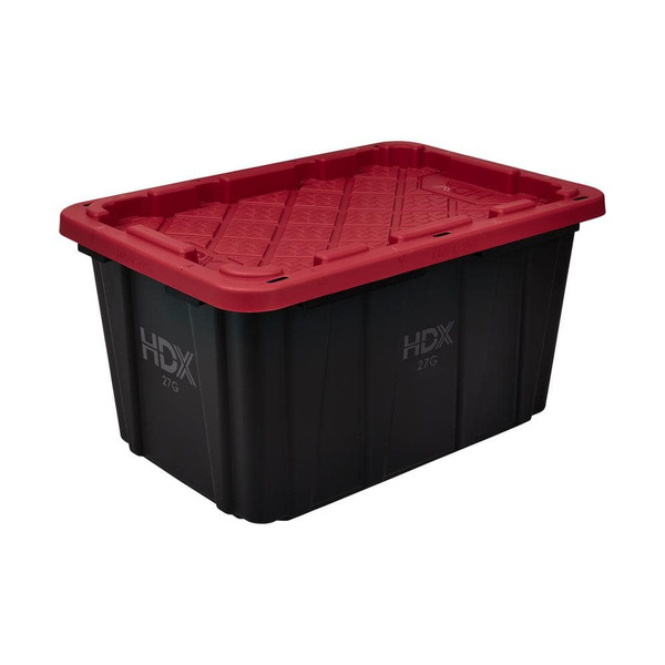 HDX 27 Gal. Tough Storage Tote In Black And Red
