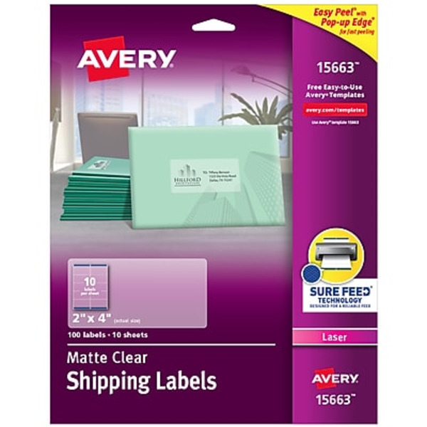 Avery 15663 2" x 4" Matte Clear Sure Feed Technology Laser Shipping Labels