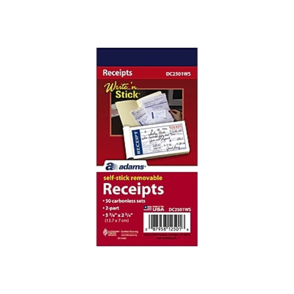 Adams 2.75"L x 5.38"W Write 'N Stick Receipt Book