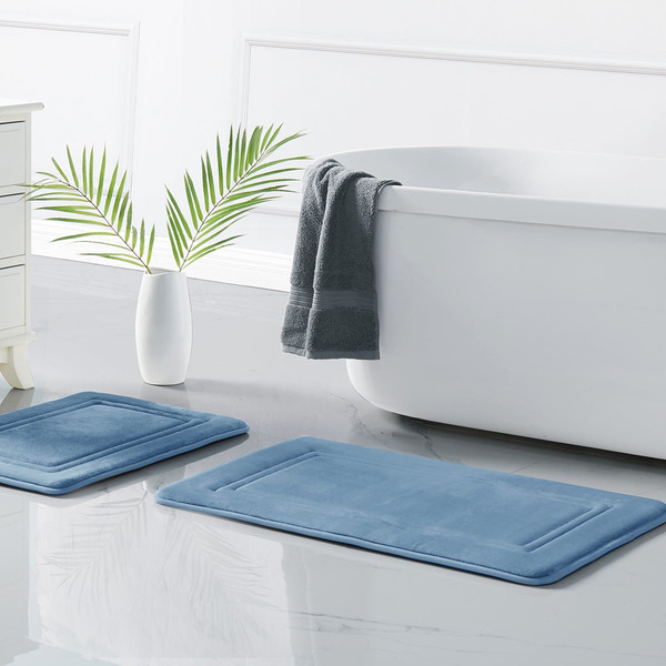 Truly Calm SILVADUR HeiQ Antimicrobial Memory Foam Bath Rug Set - Blue
