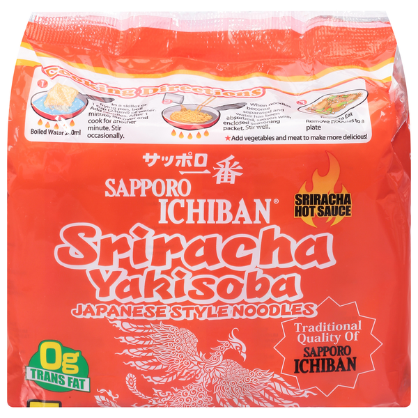 Sapporo Noodles, Japanese Style, Sriracha Yakisoba, 5-Pack Same