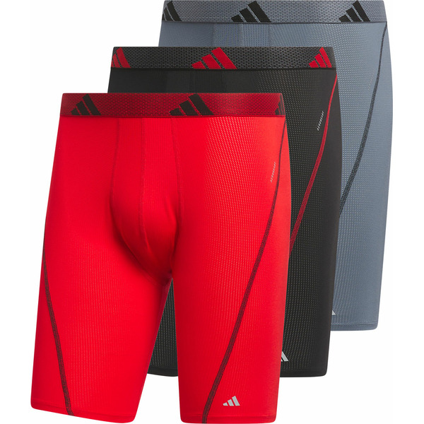 adidas Men's Performance Mesh Long Boxer Briefs, Medium - Better Scarlet, Black & Grey