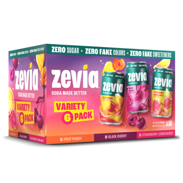 Zevia Zero Sugar Fruity Variety Soda (6-12oz cans)
